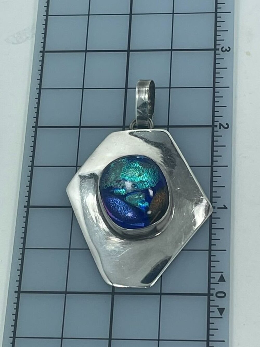 Sterling Silver 925 Dichroic Glass Pendant Y2K Statement Necklace - Picture 5 of 6
